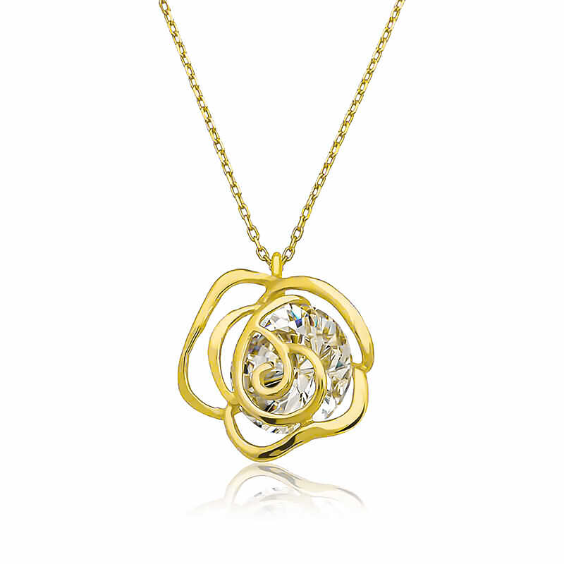 925 Ayar Gümüş Gold Gül Kadın Gümüş Kolye