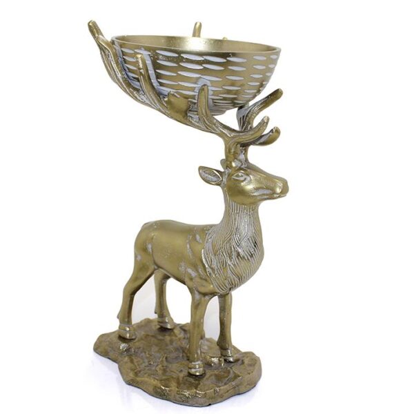 Metal Geyikli Kase 32 Cm Dekoratif Hediyelik