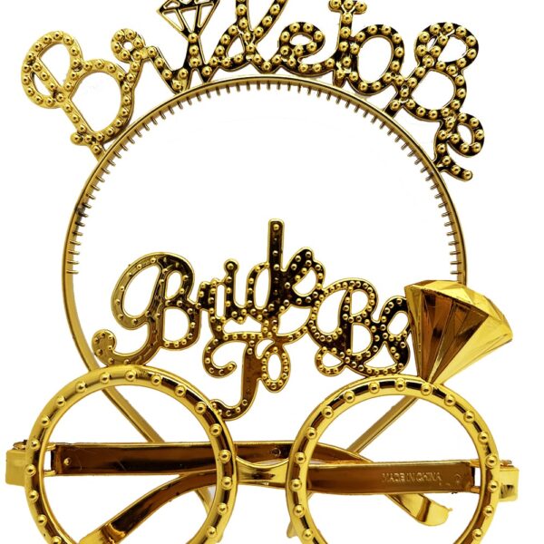 Bride To Be Yazılı Taç ve Bride To Be Yazılı Gözlük Seti Altın Renk