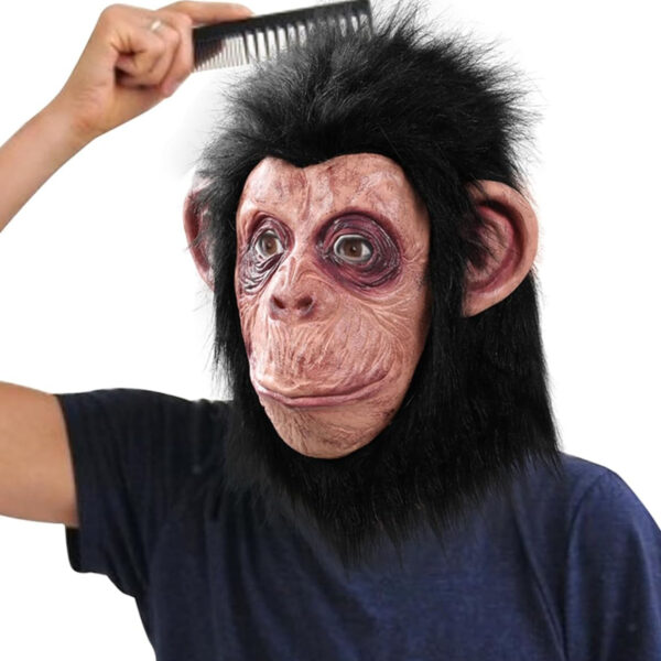 Siyah Saçlı Kafaya Tam Geçmeli Lateks Şempanze Maskesi Maymun Orangutan Goril Maske